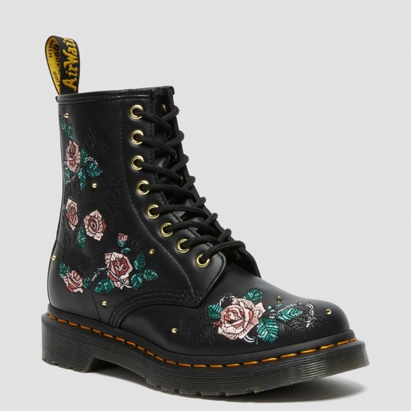 Dr. Martens Shoes - 7 DOC MARTENS 1460 VONDA EMBROIDERED & studs FLORAL LEATHER LACE UP BOOTs nib